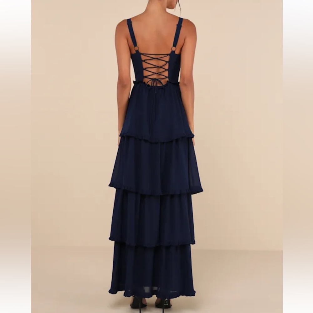 Lulu's Navy Backless Tiered Maxi Dress NWOT